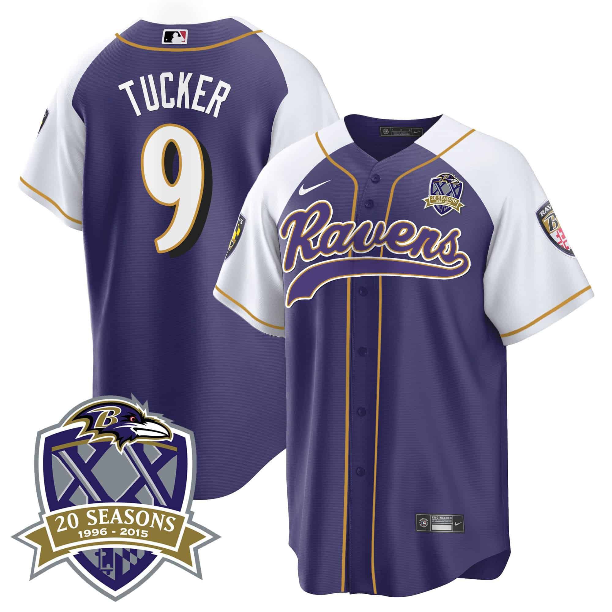 Men Baltimore Ravens 9 Tucker Purple 2024 Nike 20th Season Patch Baseball NFL Jersey